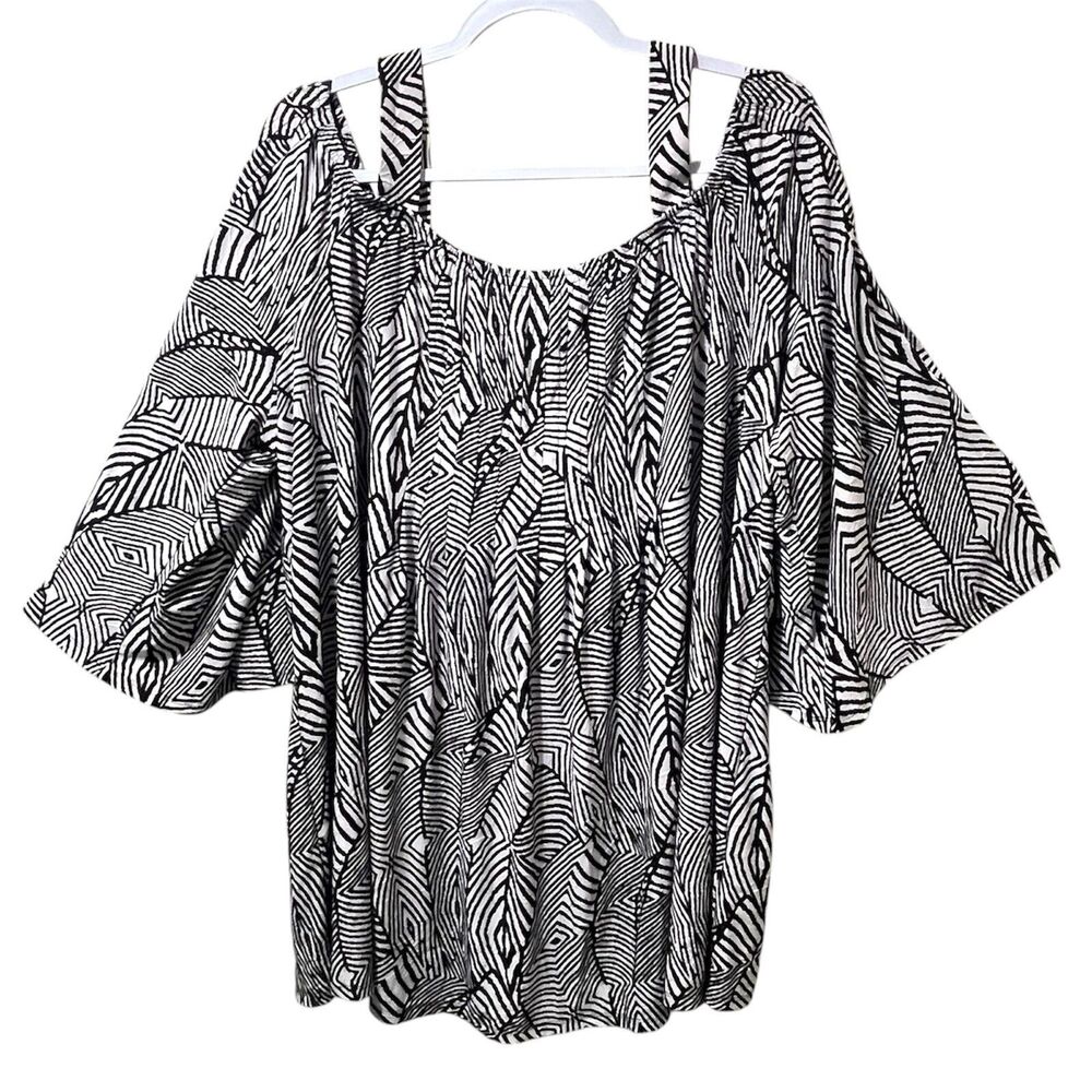 Avenue Cold Shoulder Blouse, Black and Gray, Women's Plus Size 26 / 28 NWT!